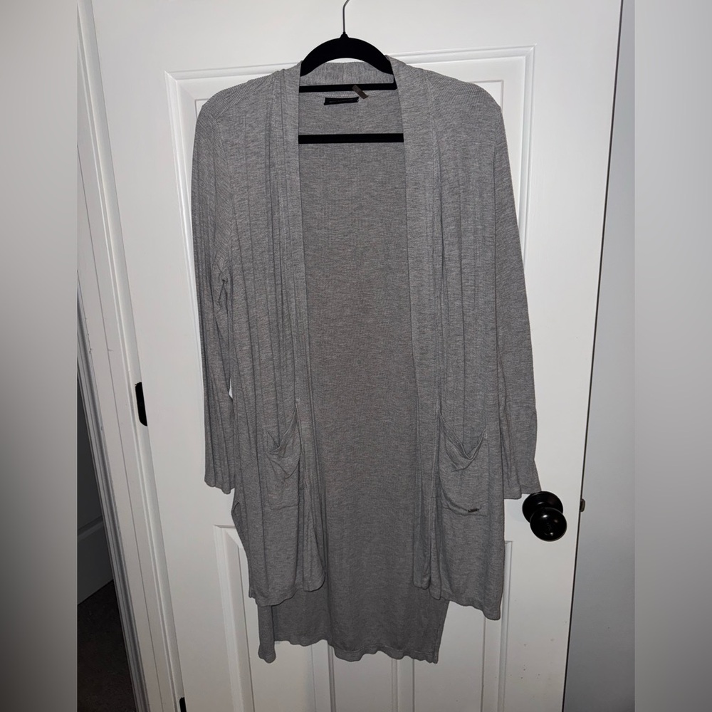 DKNY Light Gray Open-Front Cardigan with Pockets